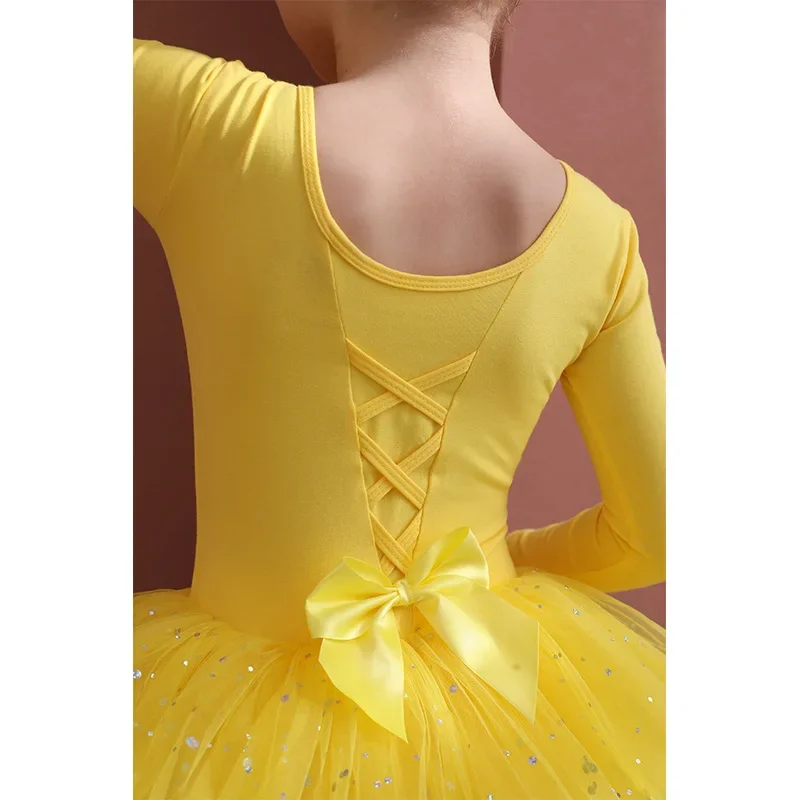 Girls Ballet Dress Children's Short sleeved/Long sleeved Tulle Bow Skateboard Gymnastics Christmas Birthday Party