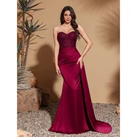 Falda hasta el suelo con solapa lateral plisada en la cintura satinada, empalmada con lentejuelas vestido top tubo