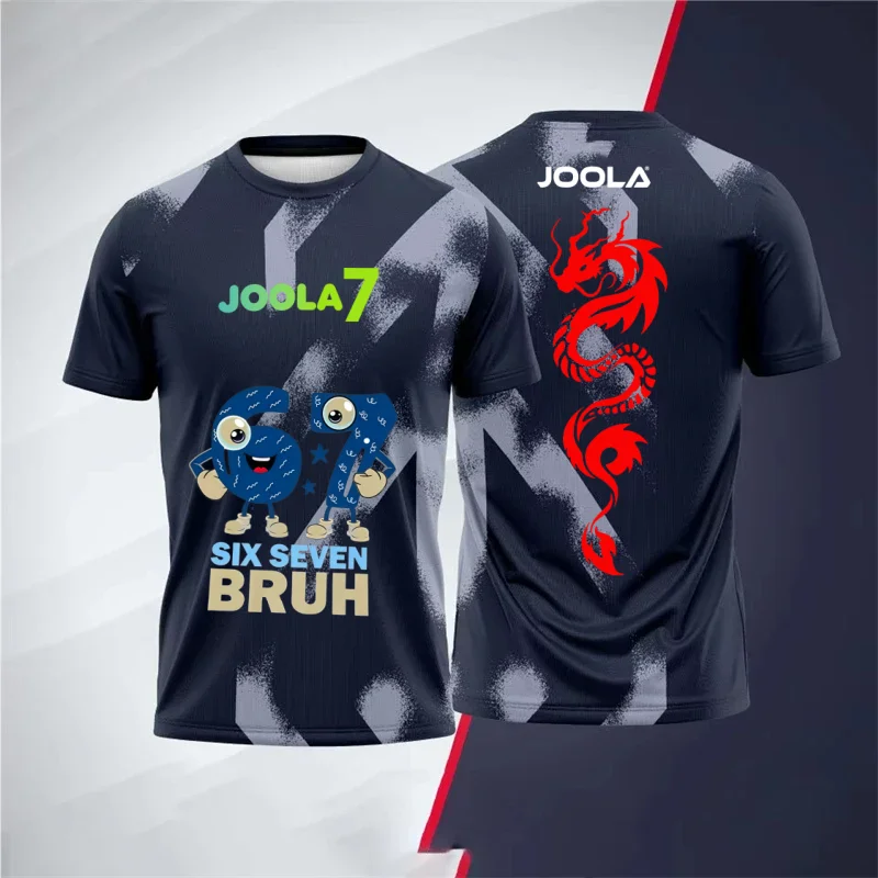 New JOOLA 7 Table Tennis Jersey Blue Dragon Print Quick Dry Breathable Ping Pong T-shirt Unisex Sports Training Top