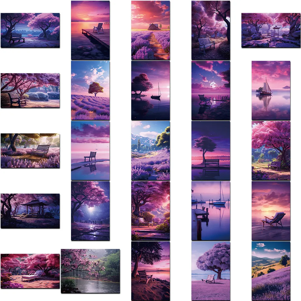 50-teilige Serene Purple Landscape Graffiti-Aufkleber – wasserfeste DIY-Dekoration für Tagebücher, Gitarren, Skateboards, AnimeWorlds Store