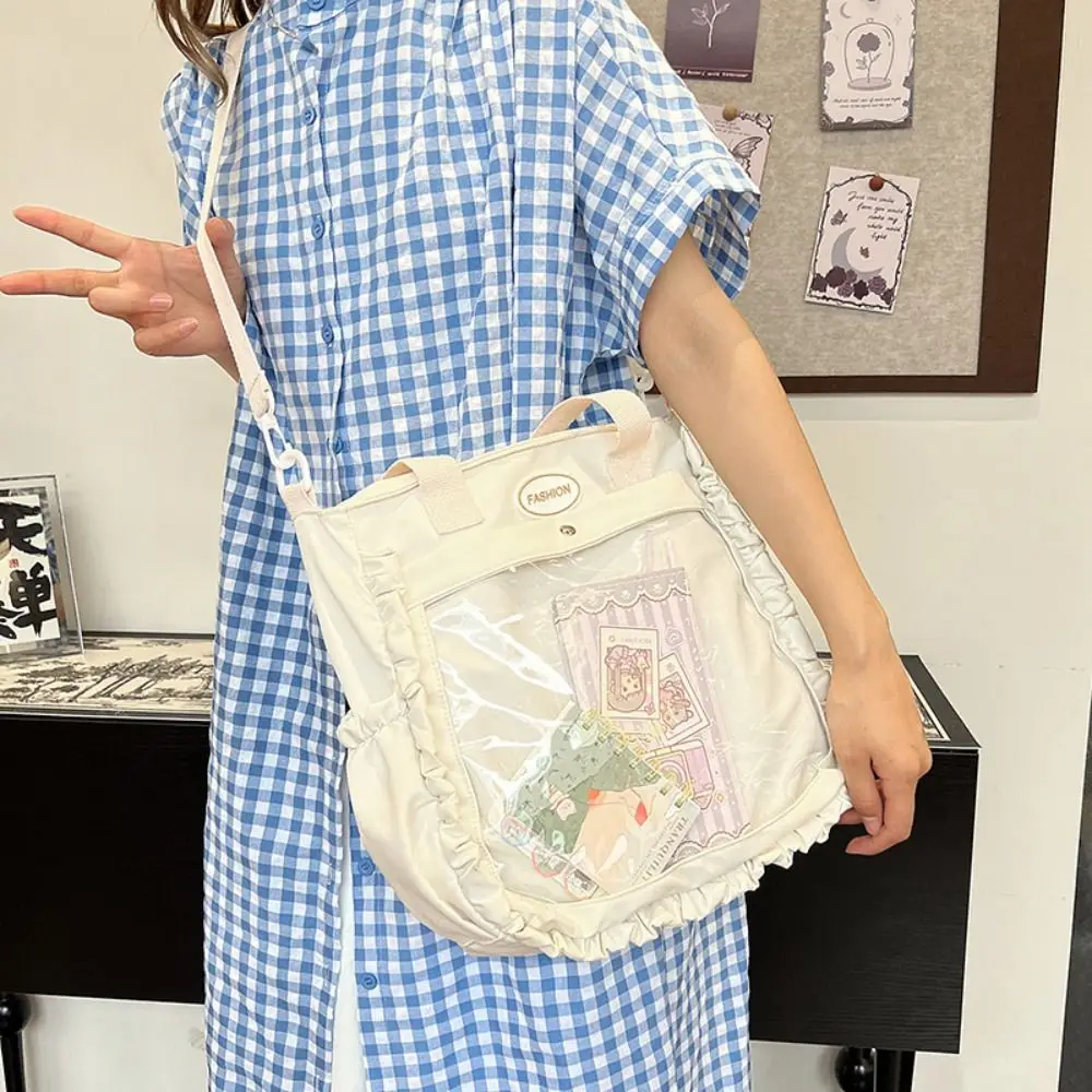 Kawaii PVC transparente Itabag volantes insignia pantalla bolso de mano de lona de gran capacidad estilo japonés bolso escolar para estudiantes diario