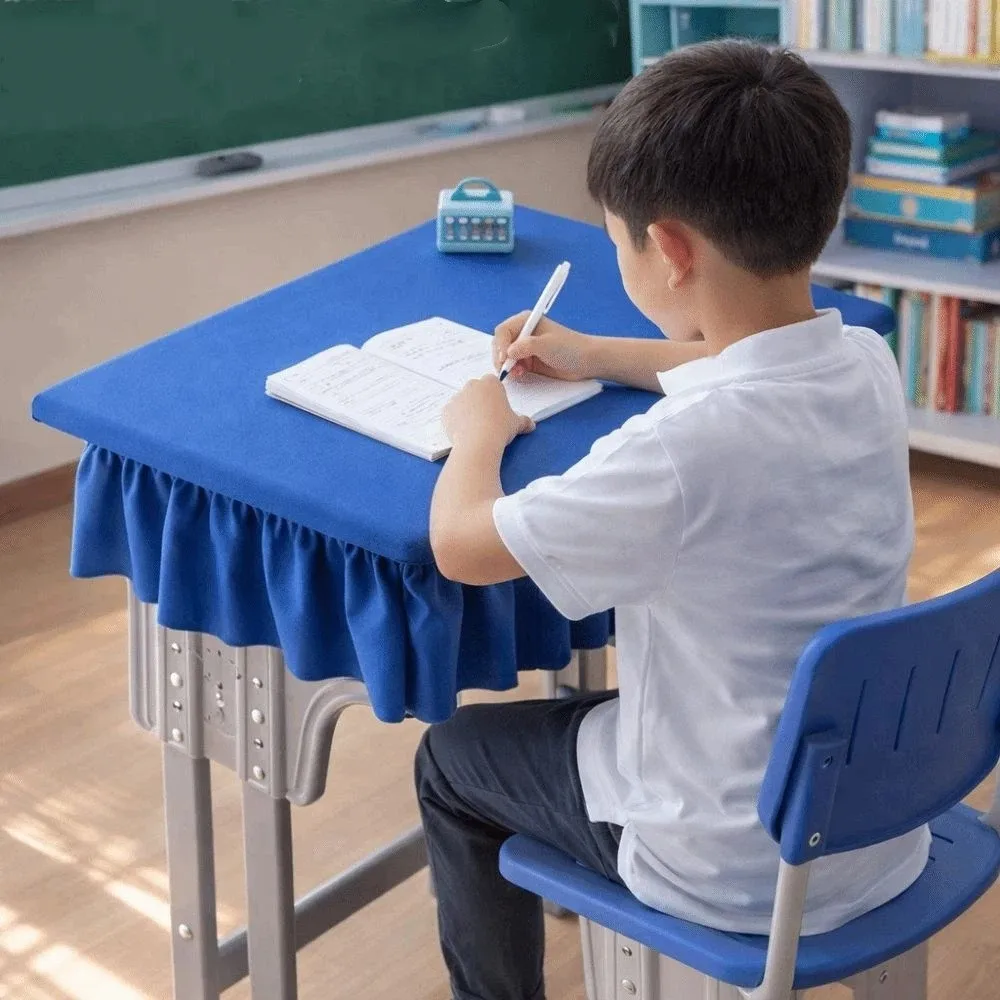 

Thickened Elastic Table Cover Non-Slip Full-wrapped Study Desk Mat with Skirt Hem Rectangle Table Protector School Use