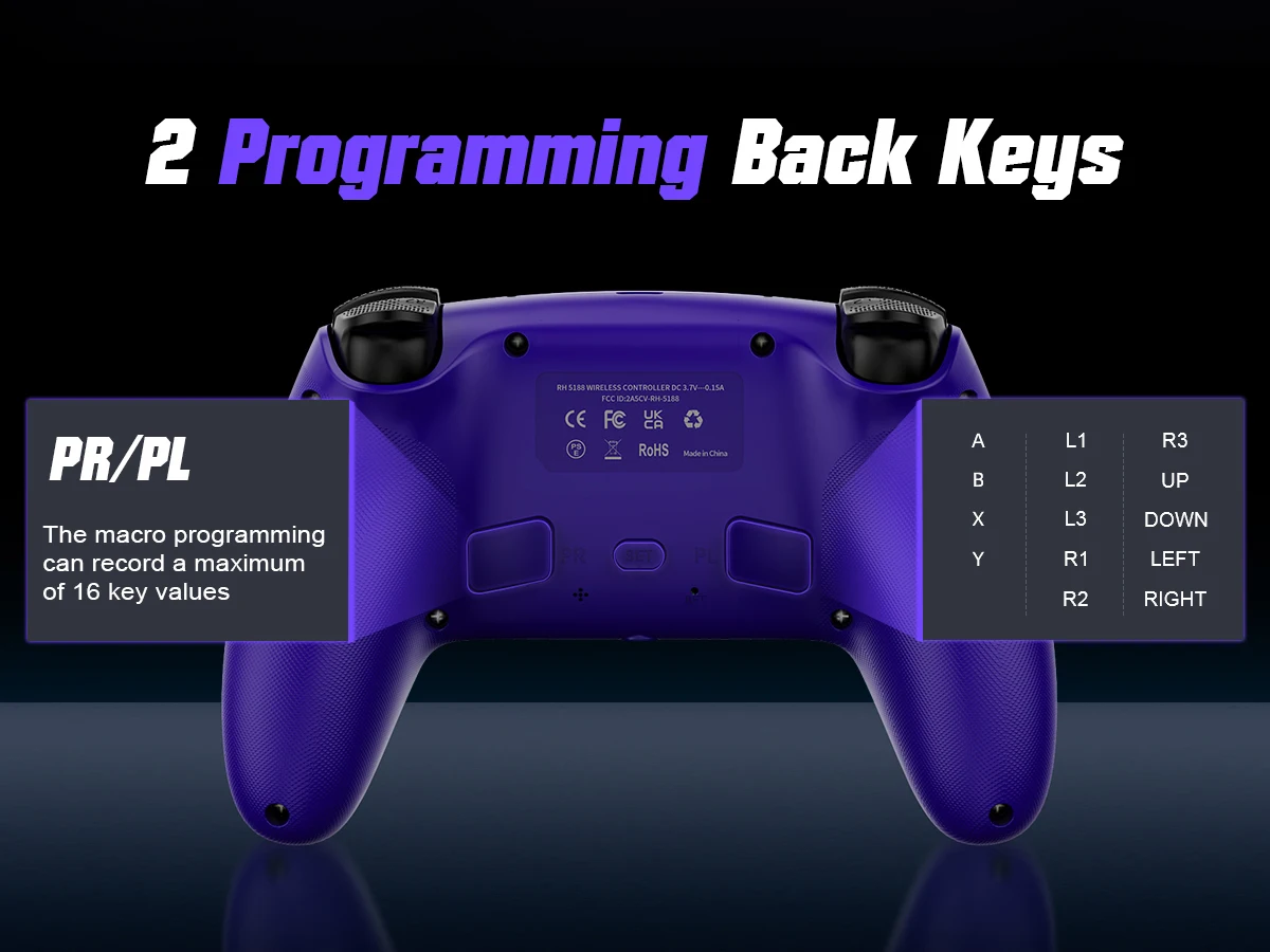 RGB-Controller für Playstation 5, PS5 Pro/PS5 Slim, Hall-Joystick, Dual-Vibration, Gamepad, Turbo, PS5-Controller – Detail 16