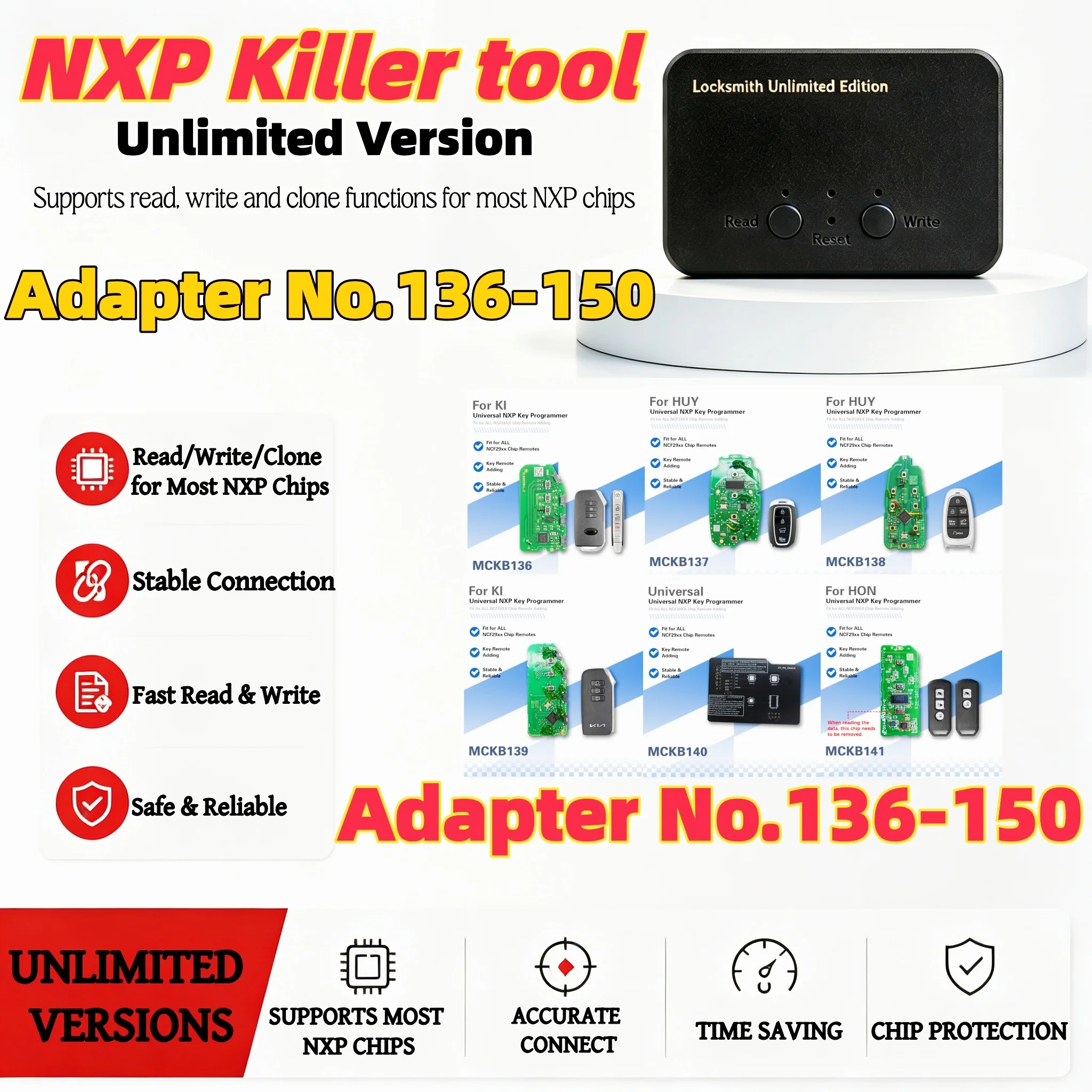 Adapter Number 136-150 Supports Nxp Killer, Vvdi, Xhorse, Kd and Other Devices, and Supports Chip Reading, Writing, and Cloning Operations