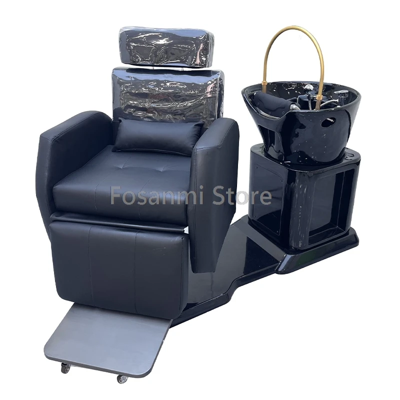 Luxury Electric Shampoo Chair With Ceramic Integrated Shampoo Basin Multifunctional Rotation Shampoo Chair Set For Hair Salon