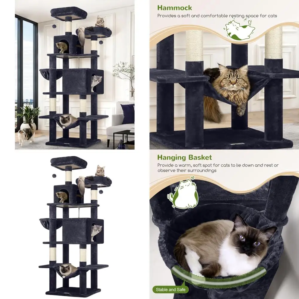 

76 Extra Tall Cat Tree with Cozy Condos, Hammock, and Perches for Adult Cats - Dark Grey