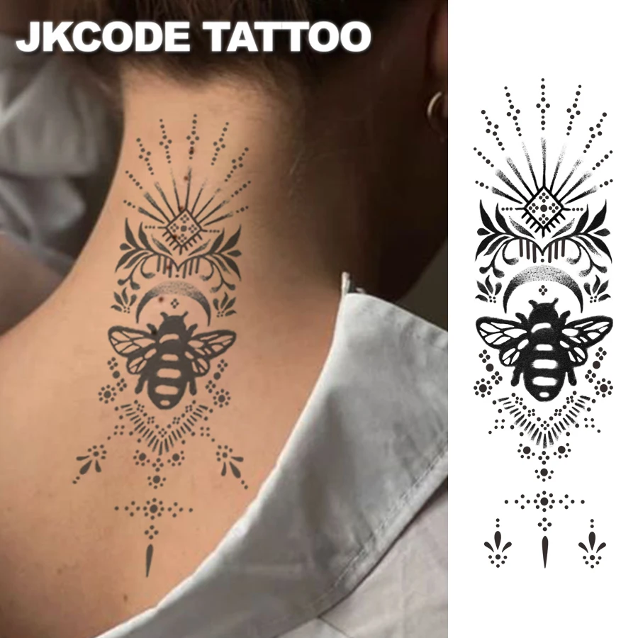 Waterproof Mehndi Design Semi-Permanent Tattoos, Hands, Forest Theme Henna Tattoo Bee Minimal Tattoo-Herbal Tattoo Stickers Ins Style-Cute Tattoo Fashion Accessories for Girls Women's Finger Hand Neck Tattoos Long-Lasting Waterproof for 15 Days