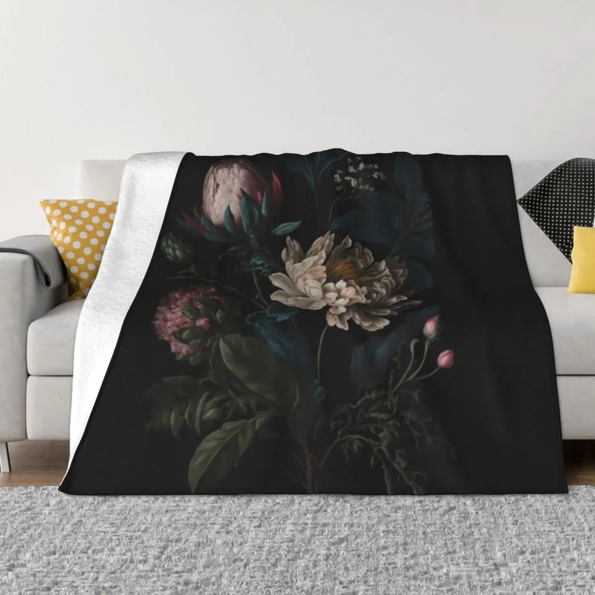 Dark Academia Peony Botanical Personalizado Suave Decorar el hogar Una manta de micropolar ultrasuave