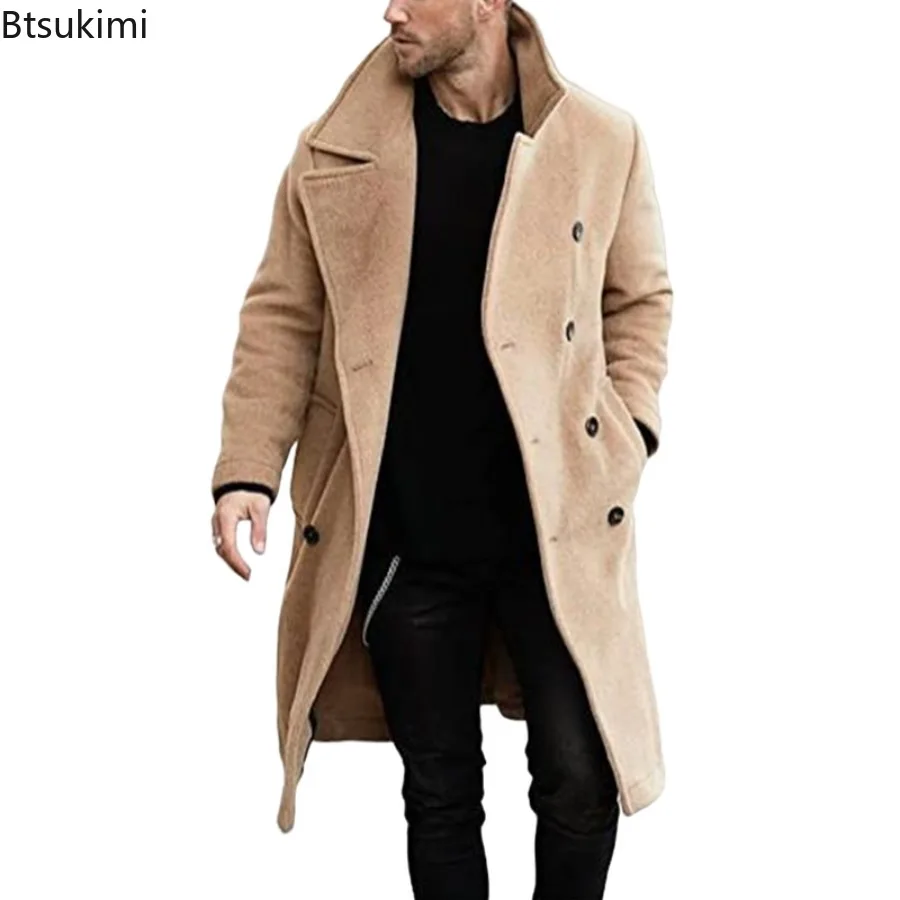 معطف رجالي للخريف والشتاء لعام 2025 سترات مبطنة من مزيج الصوف بجيب غير رسمي سترات مزدوجة الصدر أنيقة ملابس رجالية