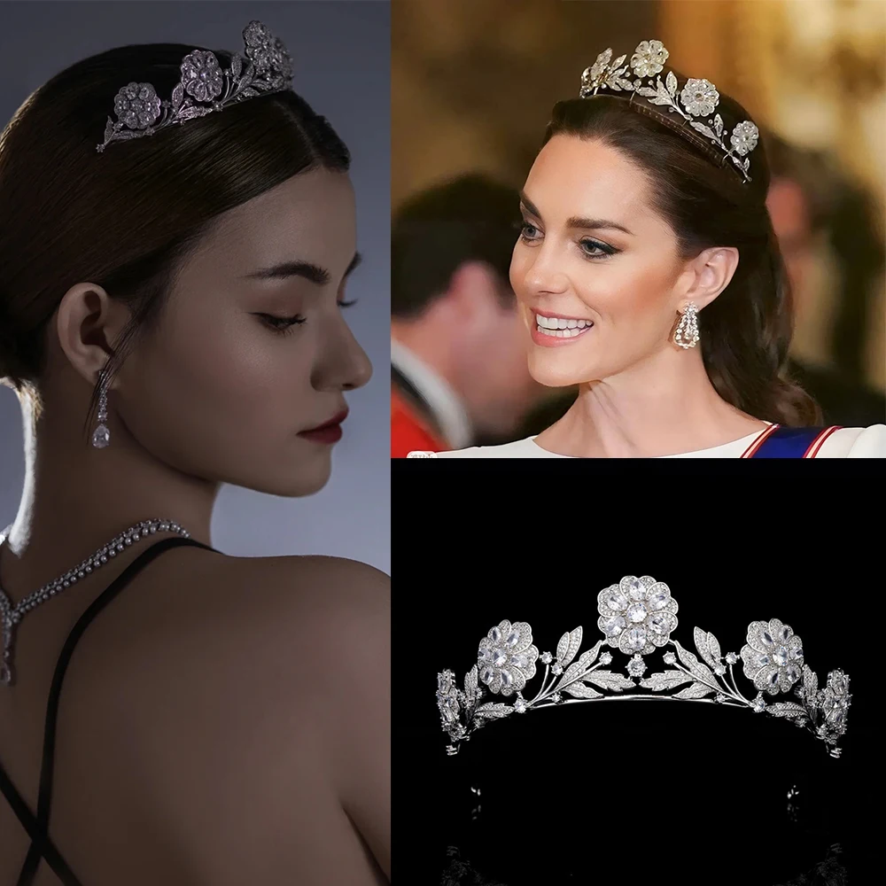 

HIMSTORY Royal European New Vintage Rose Headdress Crown Bride Wedding Zircon Tiaras Wedding Dress Hair Accessories