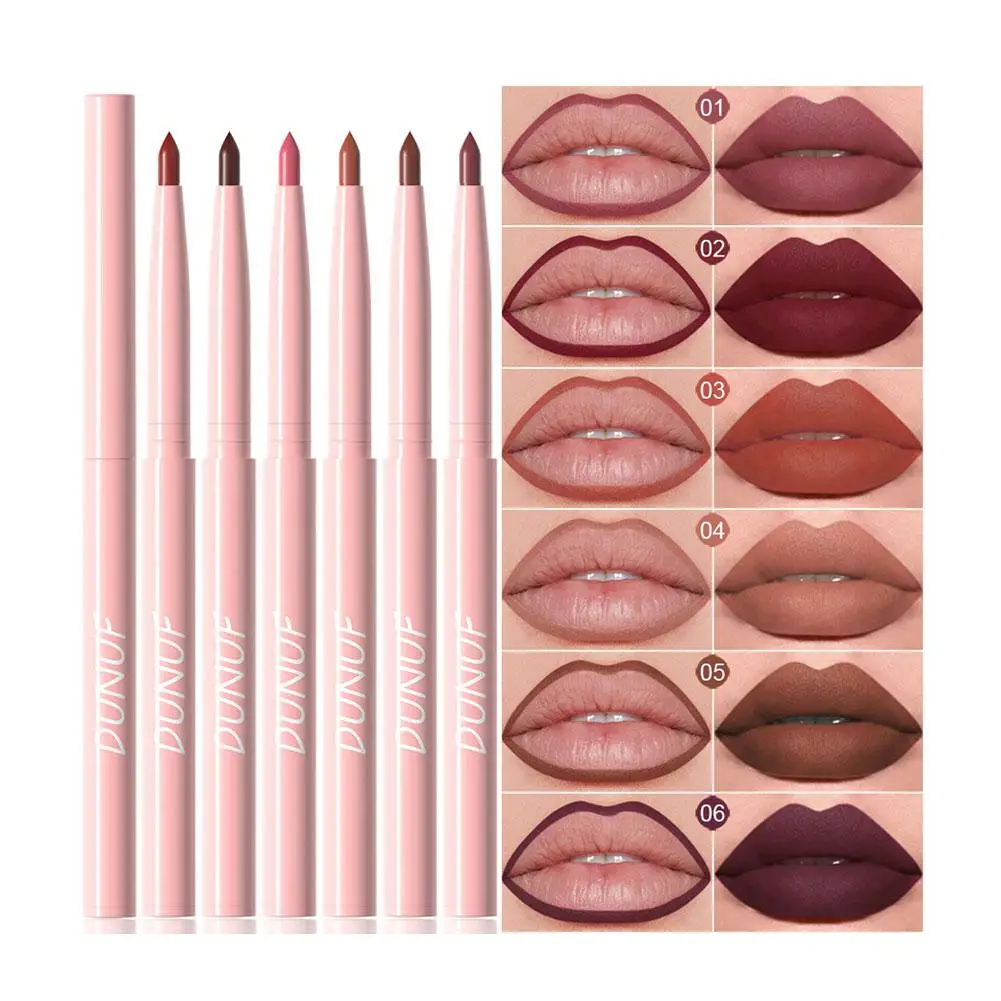 6szt Velvet Matte Lipstick Pen Nude Brown Lip Liner Pencil Kit Smooth Waterproof Long Lasting Dye Cheek Lip Tint