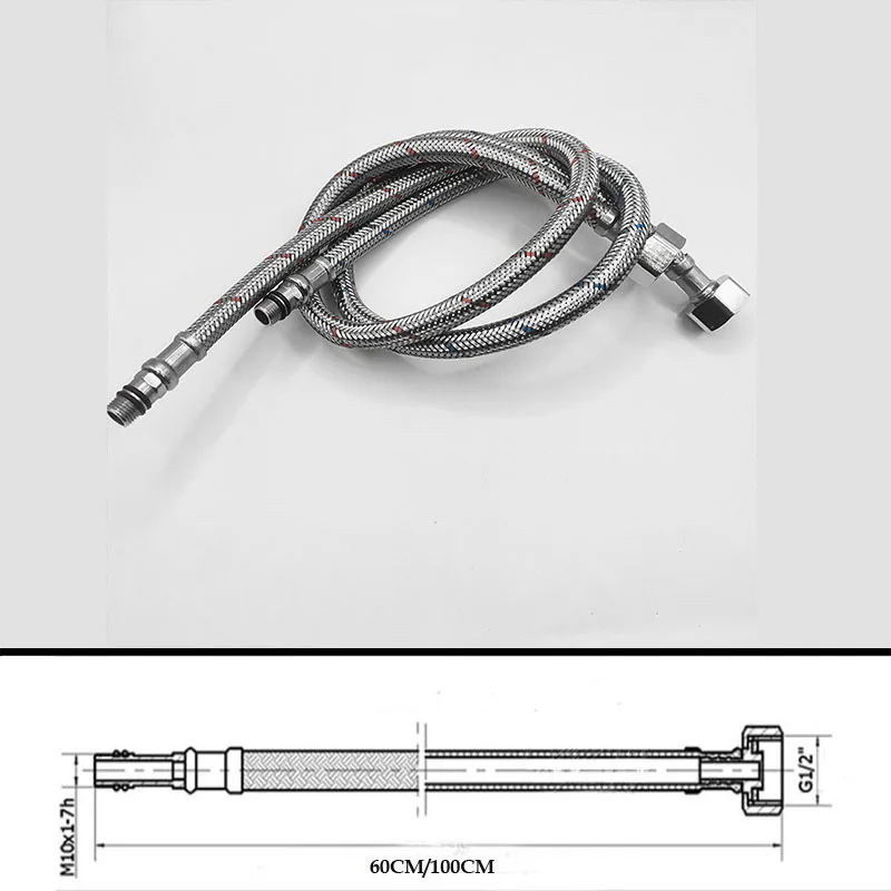 Cold Hot Mixer Faucet Water Inlet Pipe Stainless Steel Faucet Hoses G1/2 Caliber Hoses Length 60cm/100cm