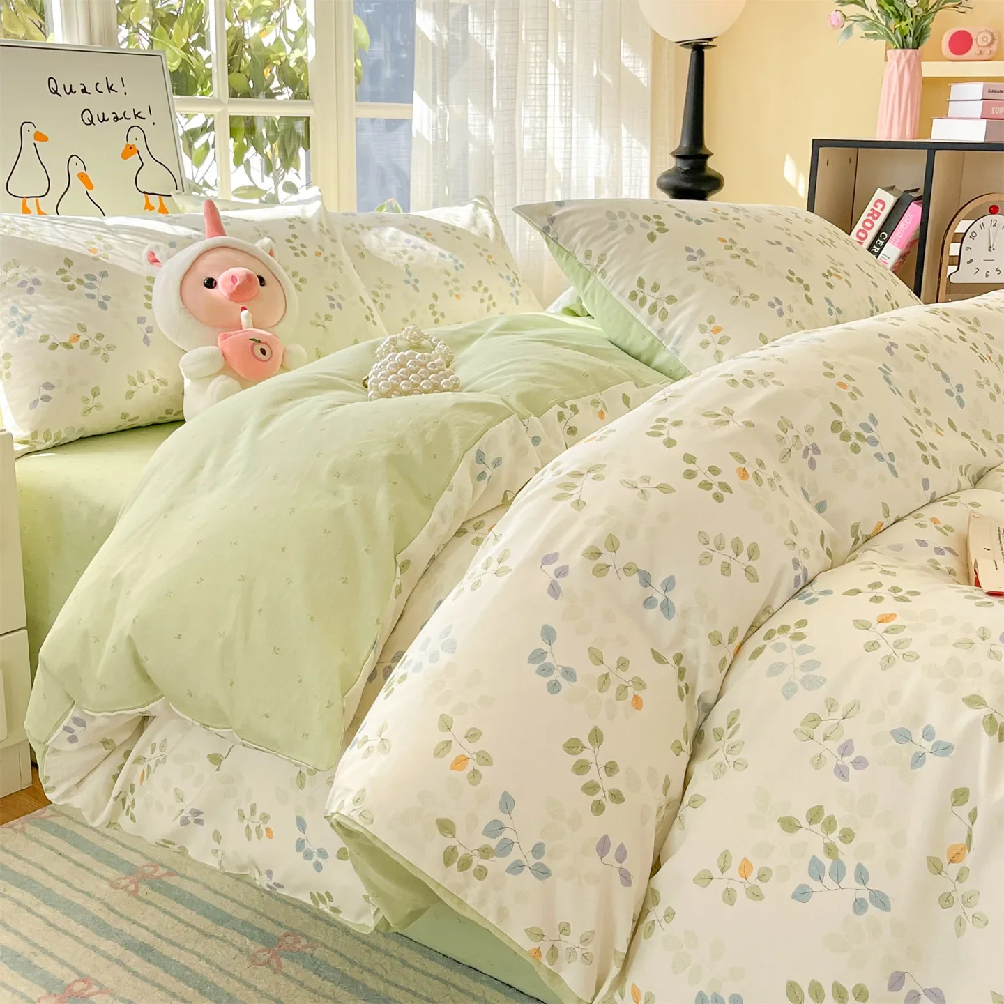 3/4pcs Fashion Floral 100% Cotton Bedding Set Spring Soft Skin Friendly Queen King Size Duvet Cover Set with Sheets Pillowcases