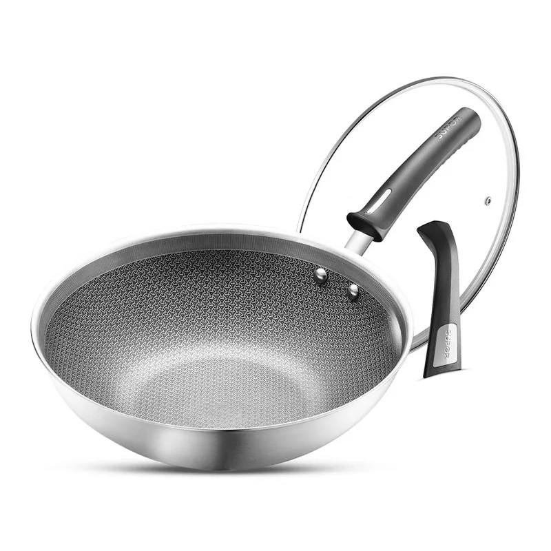 

Stainless steel wok, uncoated honeycomb wok