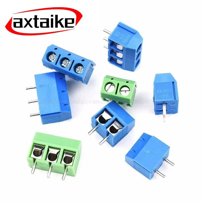 10PCS KF301 2Pin 3Pin 10A 300V Pitch 5.0mm Screw Wire Terminal Block Straight Pin Spliceable Plug-in PCB Cable Connector Blue