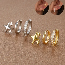 3PCS Fashion Stainless Steel Circle Round Hoop Earrings Set For Women Small Crystal Star Ear Stud Earring Wedding Jewelry Gift