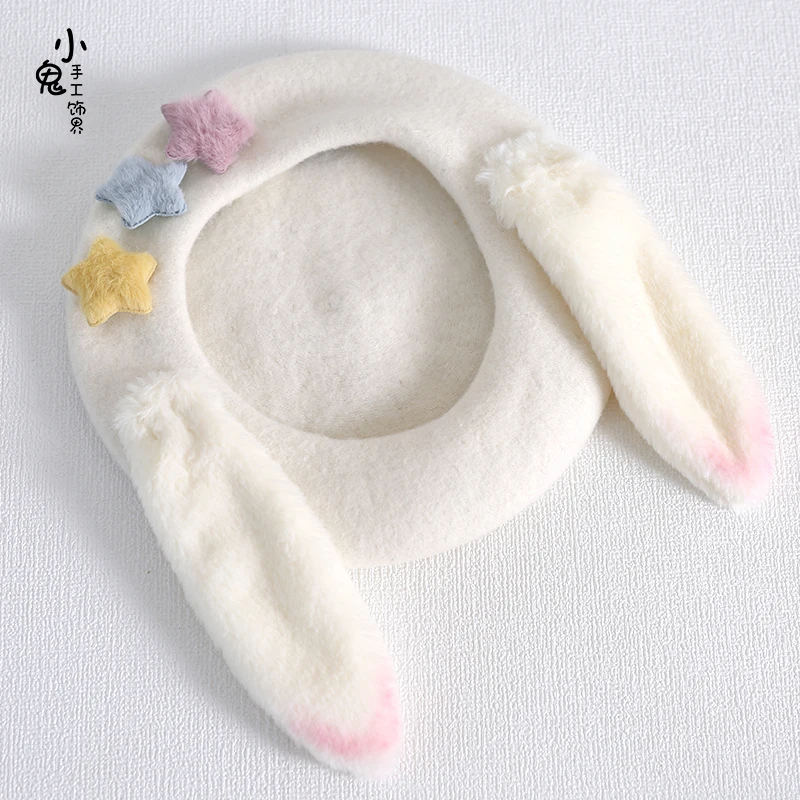 Spring Japanese Style Beret Lolita Girly Sweet Candy Rabbit Ear Autumn and Winter Warm Painter Cap