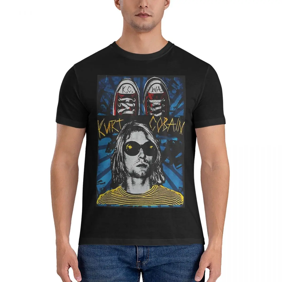 Legend-Band American T-Shirt Men Kurt-Cobain Funny 100% Cotton Tees Round Collar Short Sleeve T Shirts 6XL Clothing tops fugees