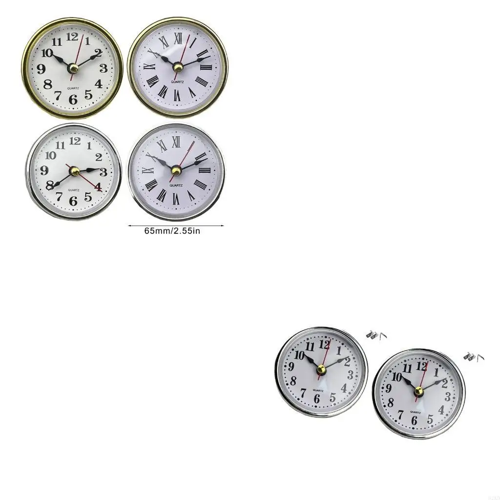 62KD 65mm Mini Clock Insert with Round Movement and Easy to Read Arabic/Optional Numerals in Gold/Silver