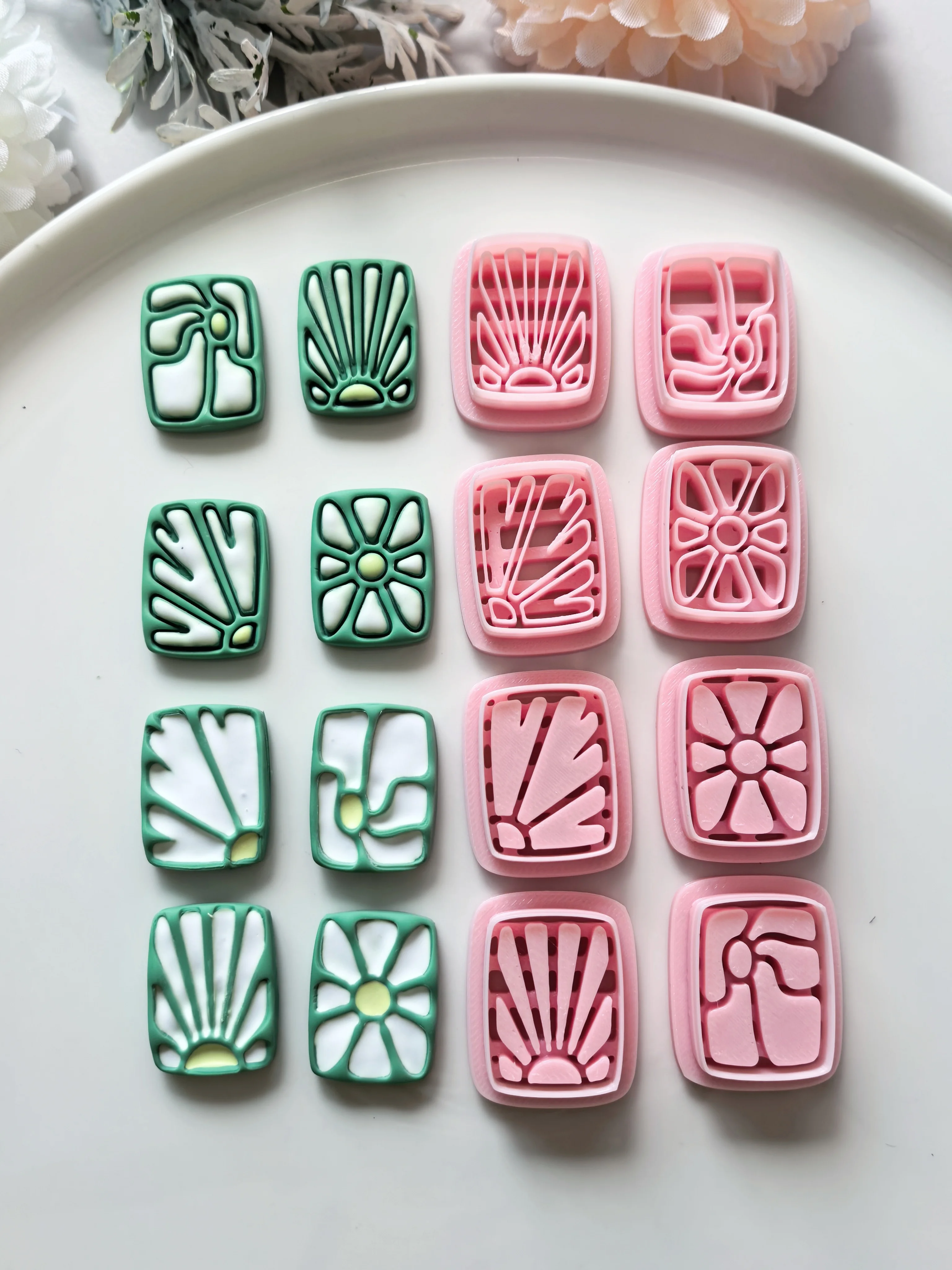 8PCS Retro Abstract Flower Polymer Clay Cutters, PP Rectangle Earring Molds, Boho Floral DIY Handmade Jewelry Making Tools