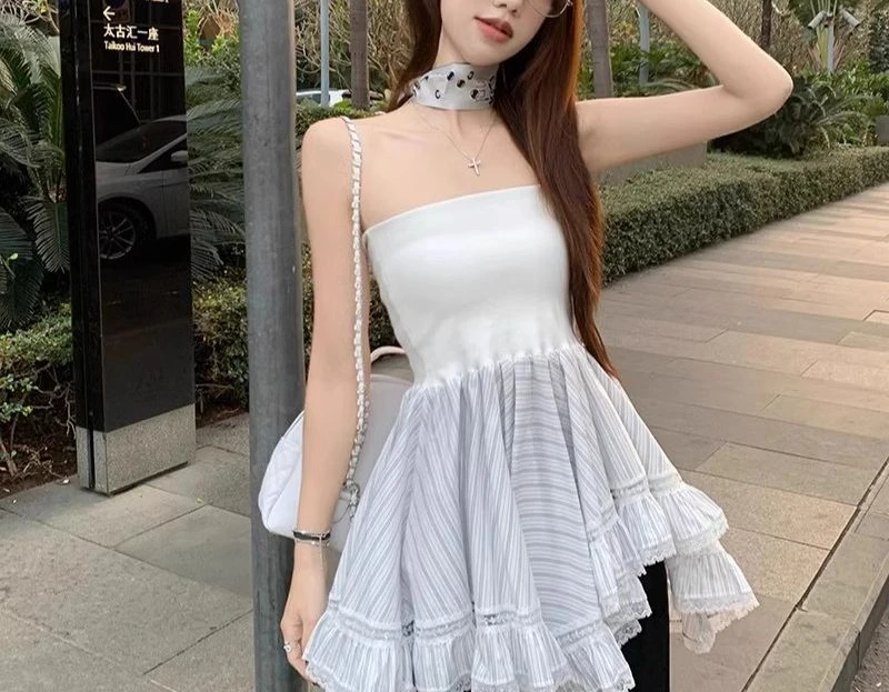 

Design sense Patchwork Irregular strapless Tank Top Women's Summer Niche Fashion Style Collection Sleeveless Top