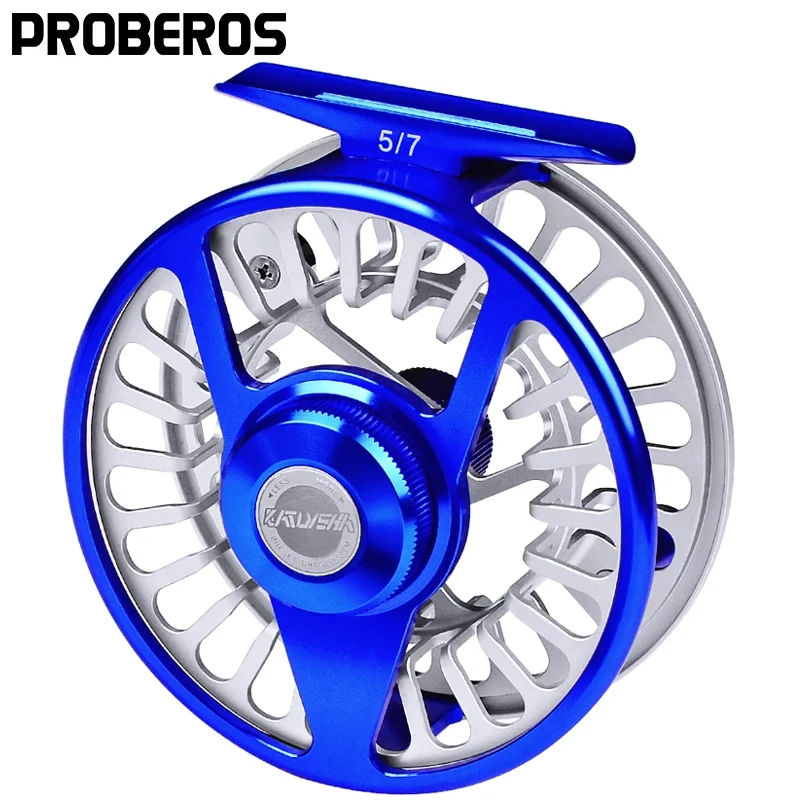 PROBEROS Fly Fishing 3+1 BB Wheel Blue & Silver Color Fly Fishing Reel CNC Machine Right & Left Handle Aluminum Fly Reel