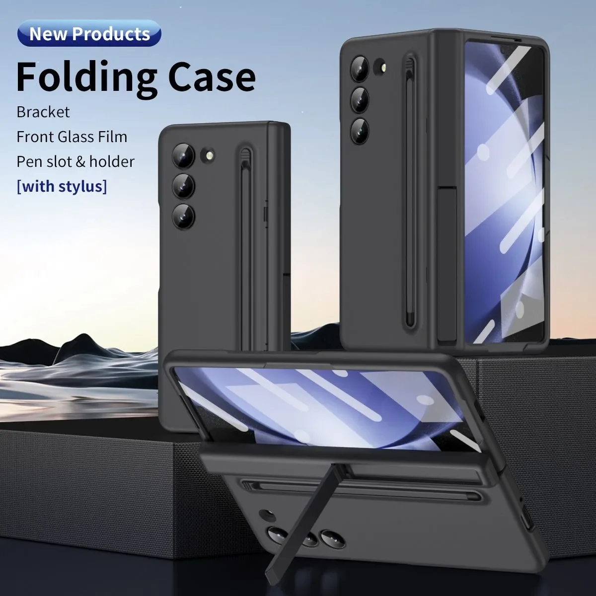 

Luxury Business Fold Stand Phone Case For Samsung Galaxy Z Fold 7 6 5 4 Hard PC Holder Folding Covers with Stylus