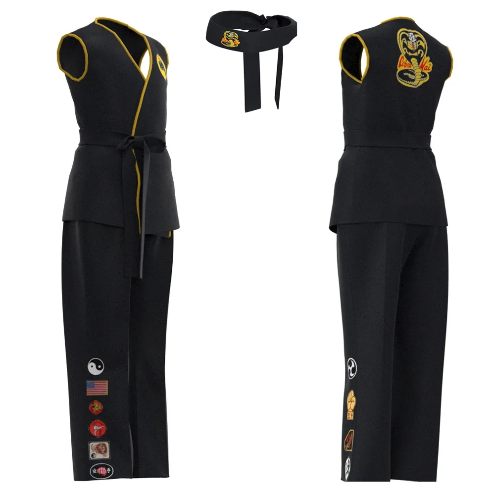 

2025 The Karate Kid Cosplay Costume Daniel Larusso Johnny Lawrence Black Karate Outfit Cobra Kai Kids Adults Top Pants Halloween