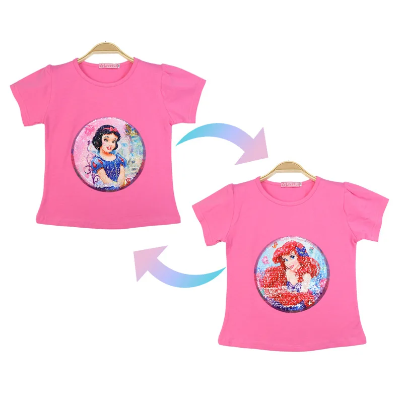 2024 New Summer Disney Tee Shirt Girl Clothing for Children's T-shirt Kids Short Sleeve Tops Quality Cotton Frozen Elsa Clothes