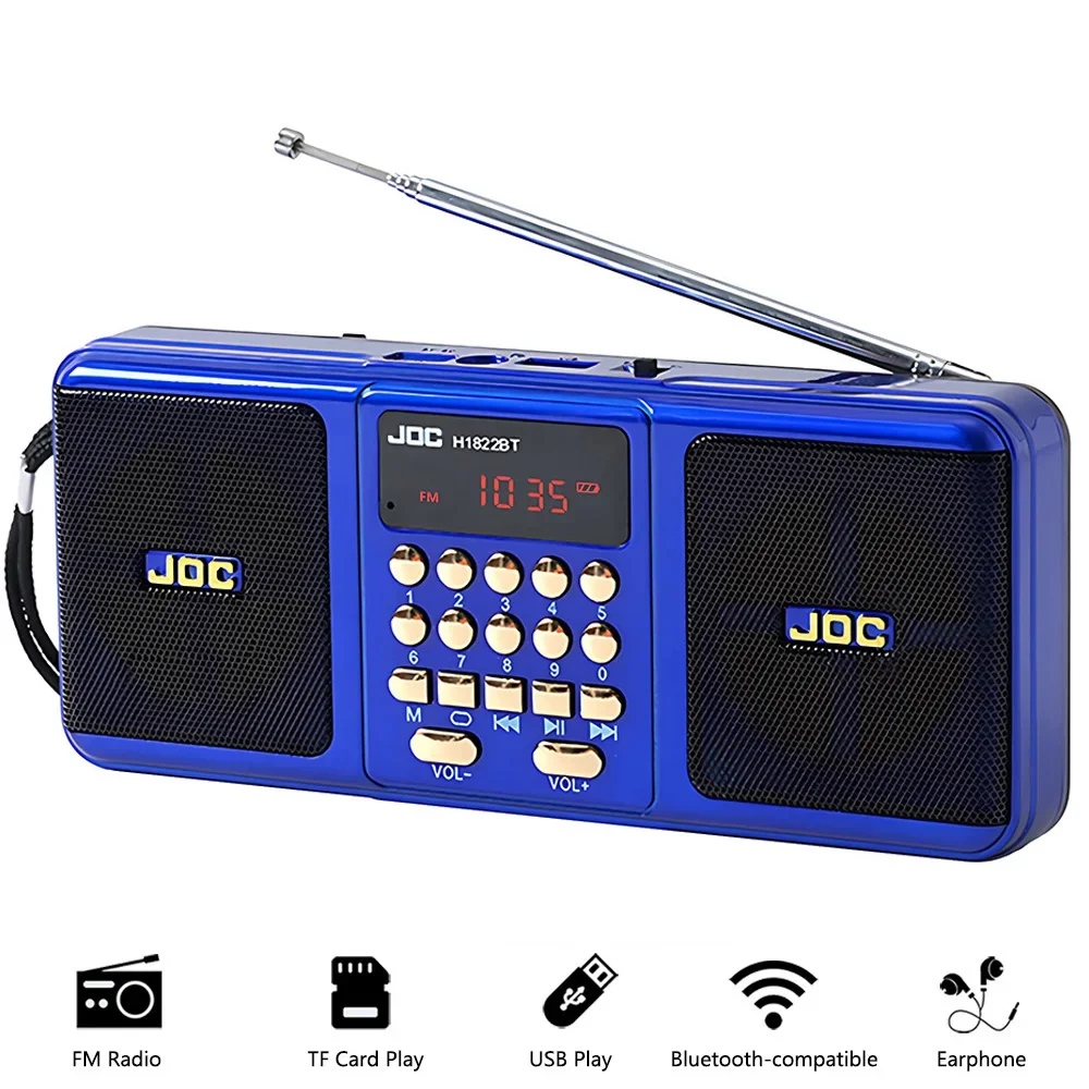 FM Digital Portable Radio Bluetooth Speaker Stereo MP3 Player TF SD Card USB Drive Hands-Free Call LED Display Screen Playback