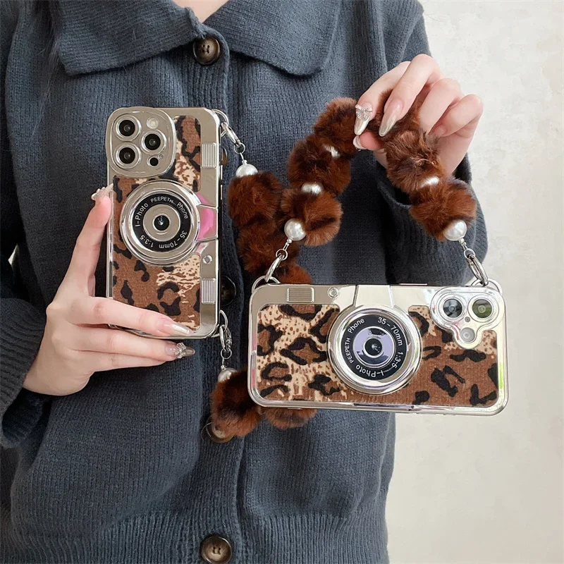 

Fun 3D Leopard print Camera Phone Case For iPhone 16 Pro 15 12 13 15 14 Pro Max 11 Protective Cover Silicone Cute Cases Fashion