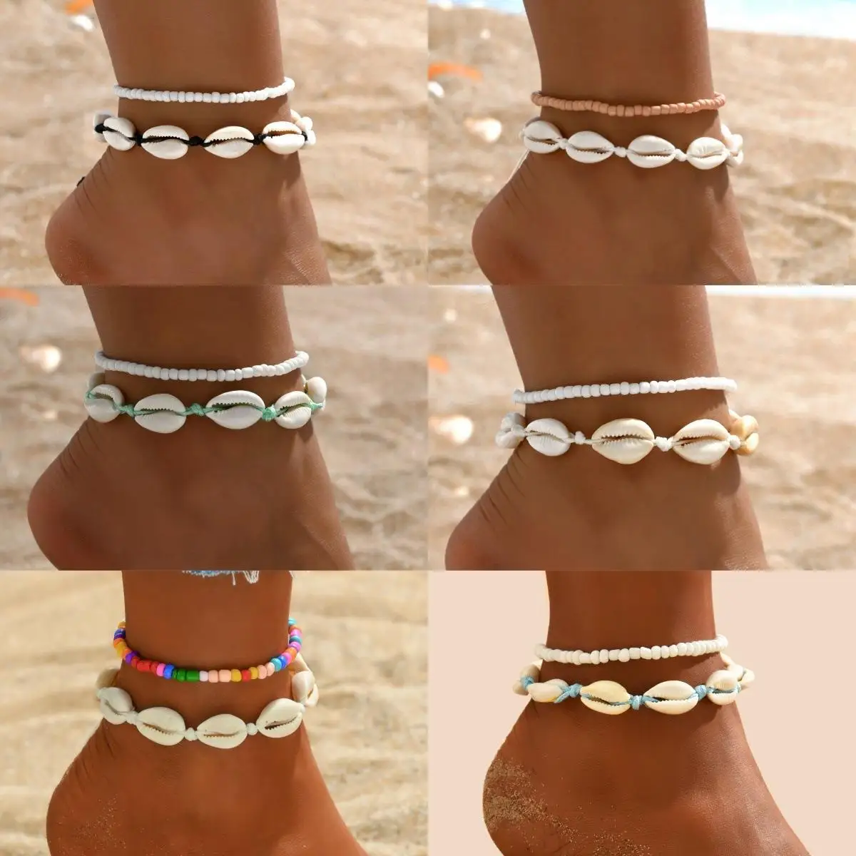 2 PCs Bohemia Shell Bead Anklets for Women Summer Beach Barefoot Jewelry Fashion Handmade Foot Chain Shell Ankle Jewelry