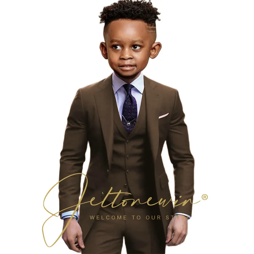 Burgundy Boys Suit Wedding Tuxedo 3 Piece Notched Lapel Jacket Pant Vest Child Formal Blazer Set Slim Fit Outfit Costume Mariage