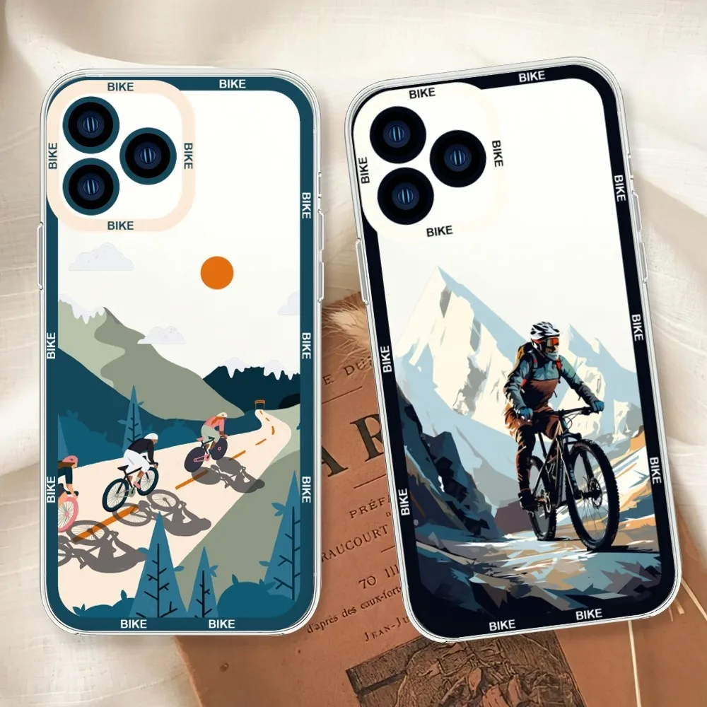 Mountain Bike Cycling Art Phone Case For Samsung  A52 A53 A70 A71 A72 A73 A80 A91 S Transparent Border Shell