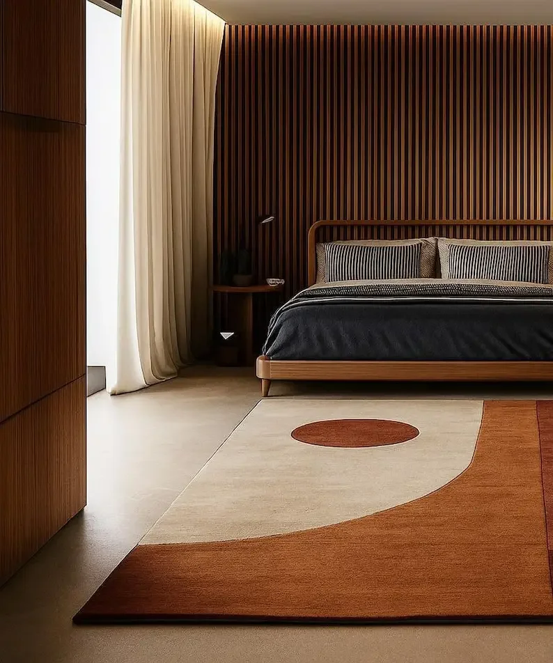 Mid-Century Modern Geometric Area Rug Minimalist Beige Rust Color Abstract Carpet for Bedroom Living Room Home Decor - view 3