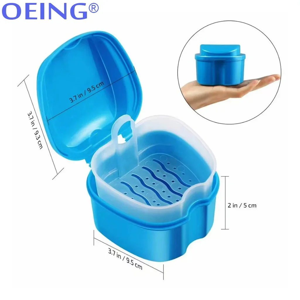 Denture Bath Box Organizer Denture Bath Box Cleaning With Hanging Net Container Artificial Tooth Case Orthodontic Retainer Case