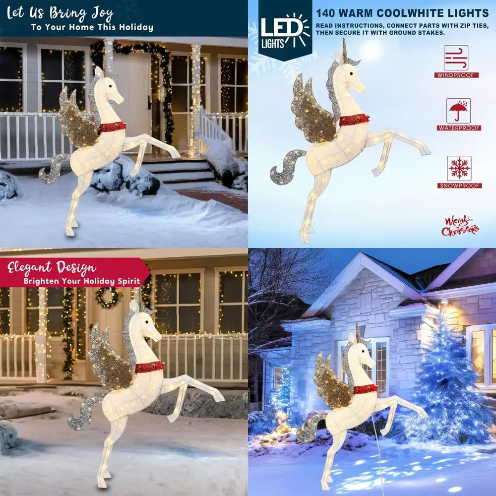 

Большое 3D рождественское украшение ручной работы с подсветкой единорога, водонепроницаемость 140 светодиодов, декор для внутреннего и наружного двора, Plug and Play