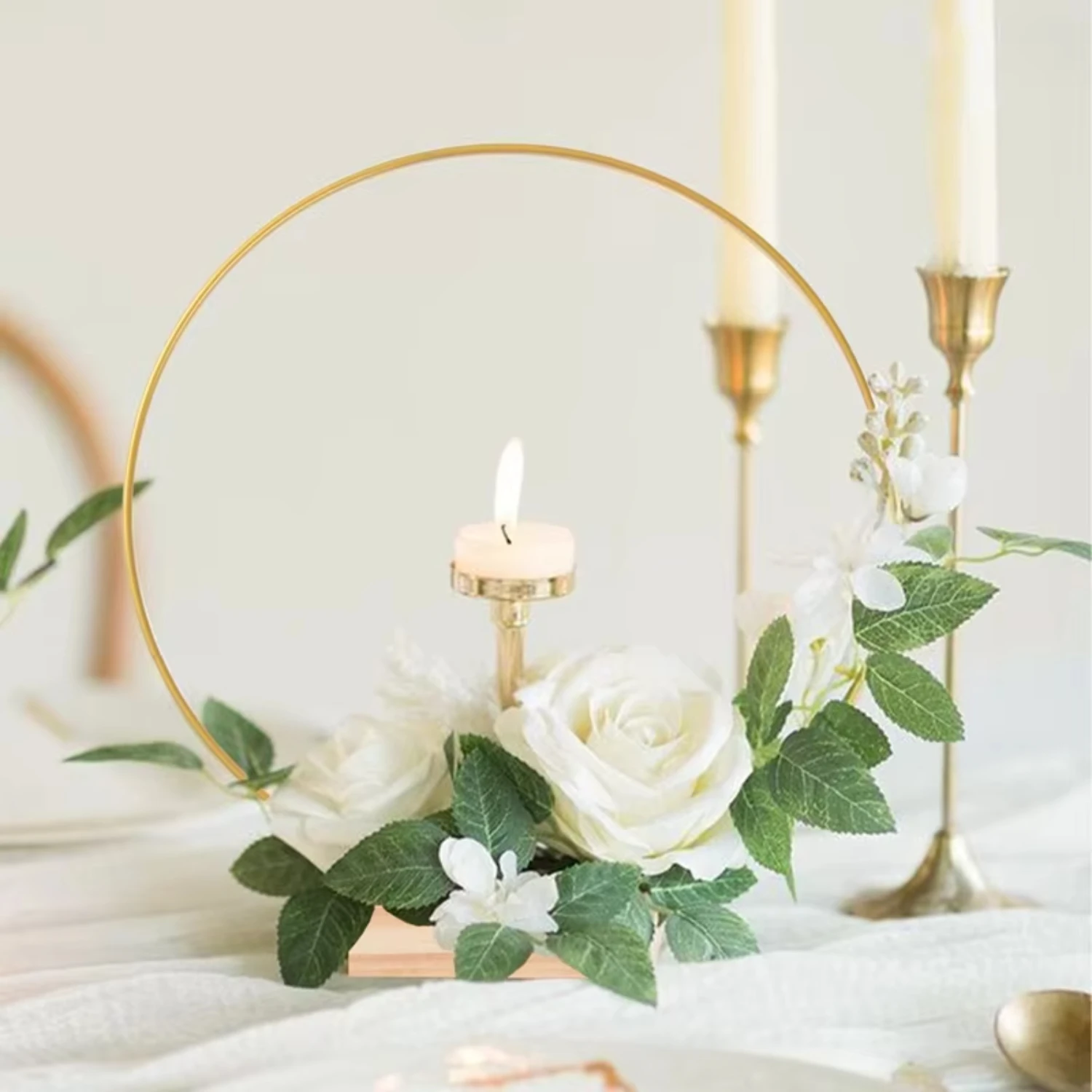 2pcs  Floral Hoop Centerpiece Wedding Metal Gold Centerpiece Iron Arch Round Flower Vase Display Stand Table Decoration Event Pa