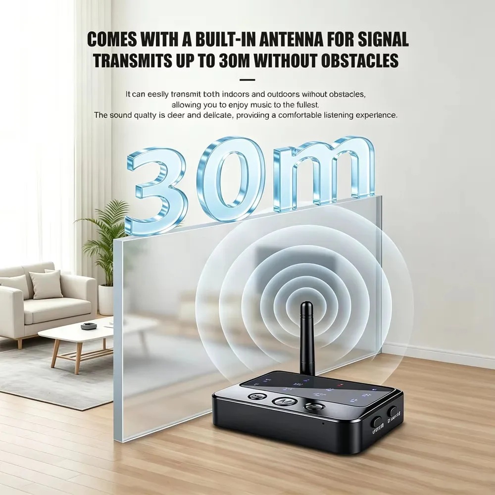 Kebidumei Bluetooth 6.0 Nadajnik-Odbiornik Audio AptX-Adaptive AD/HD/LL AAC 3.5MM AUX RCA Stereo HiFi Bezprzewodowy Adapter Muzyczny — zdjęcie produktu 6