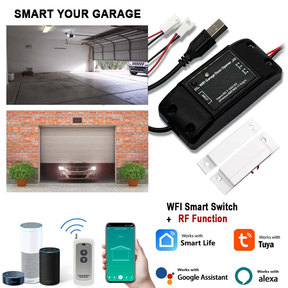 

TUYA WiFi Automatic Garage Door Controller Opener Universal Circuit Breaker Timer Smart Life Works with Alexa Google Home