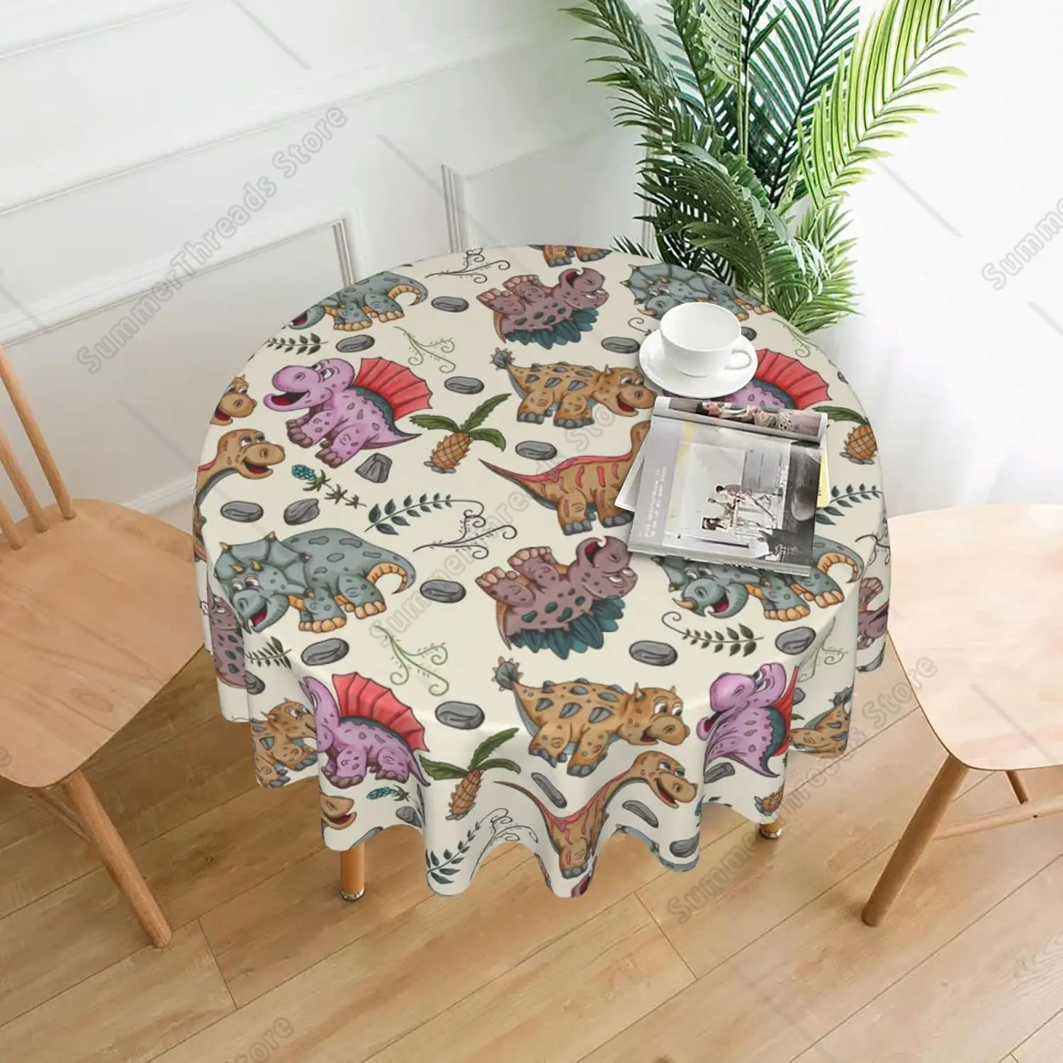 

Dinosaur Table Cloth Round Table Cover Wrinkle Resistant Waterproof Tablecloth 60 Inch Washable For Kitchen Party Picnic Animal
