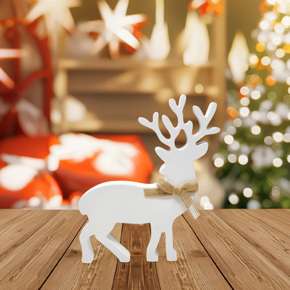 

2 White Wood Reindeer Decor Rustic Holiday naments Christmas Figurine Home Party Supplies Wooden Deer Shelf Centerpiece