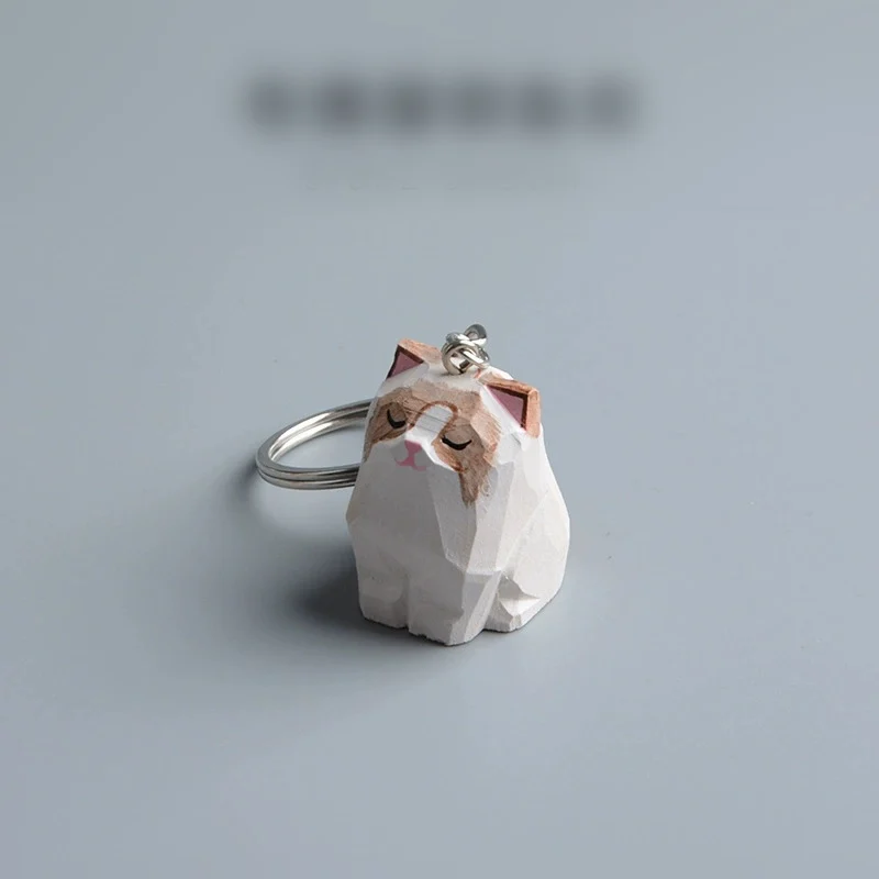 Adorno hecho a mano de gato, tallado en madera, regalo artesanal, lindo gato naranja, títere Tanuki, gato, gato siamés, llavero, bolso, colgante, Anime Pop