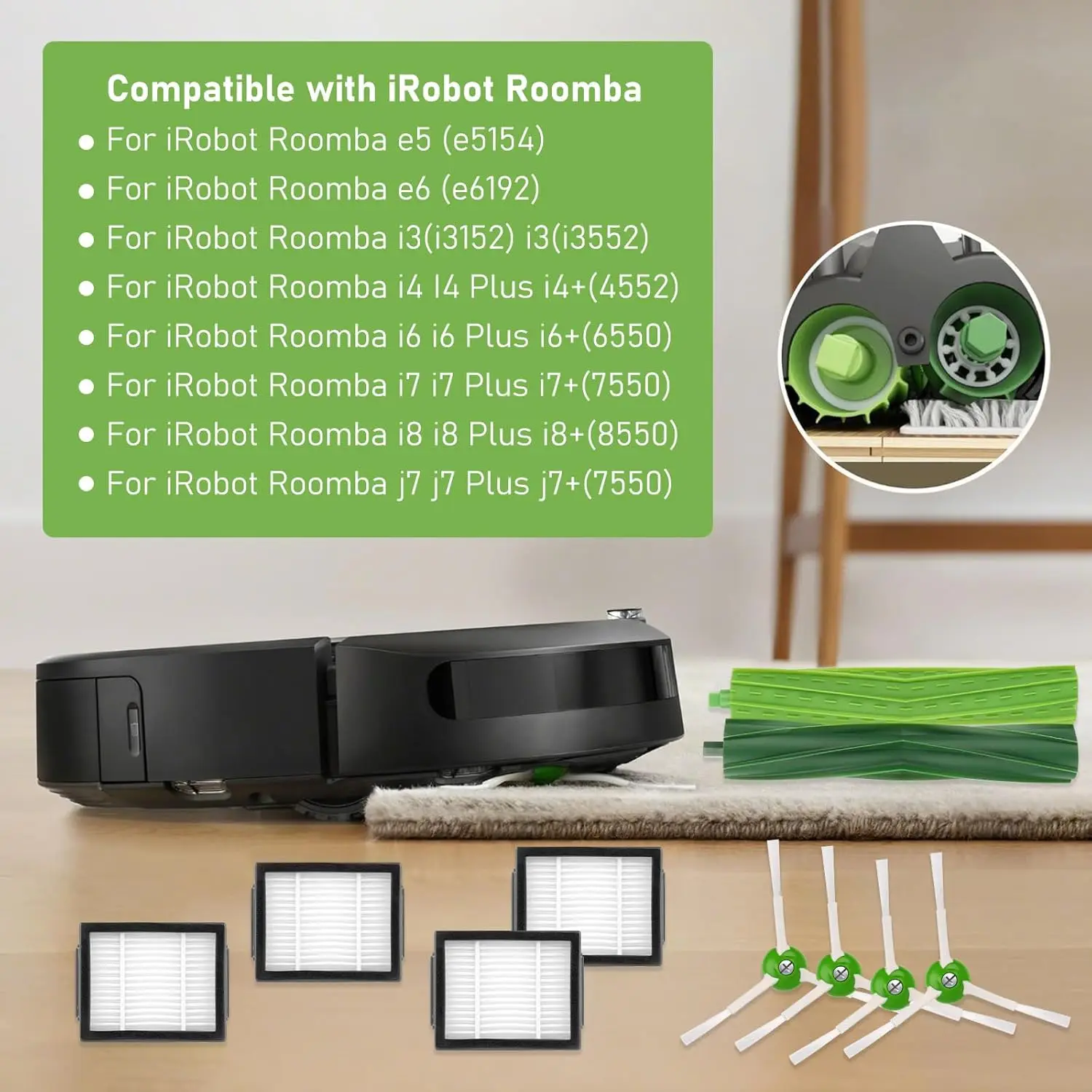 For IRobot Roomba I1 i1+ I3 i3+ I4 i4+ I6 i6+ I7 i7+ I8 i8+/Plus E5 E6 E7 I,E &J Series Vacuum Cleaner, Brushes, Filters, Bags