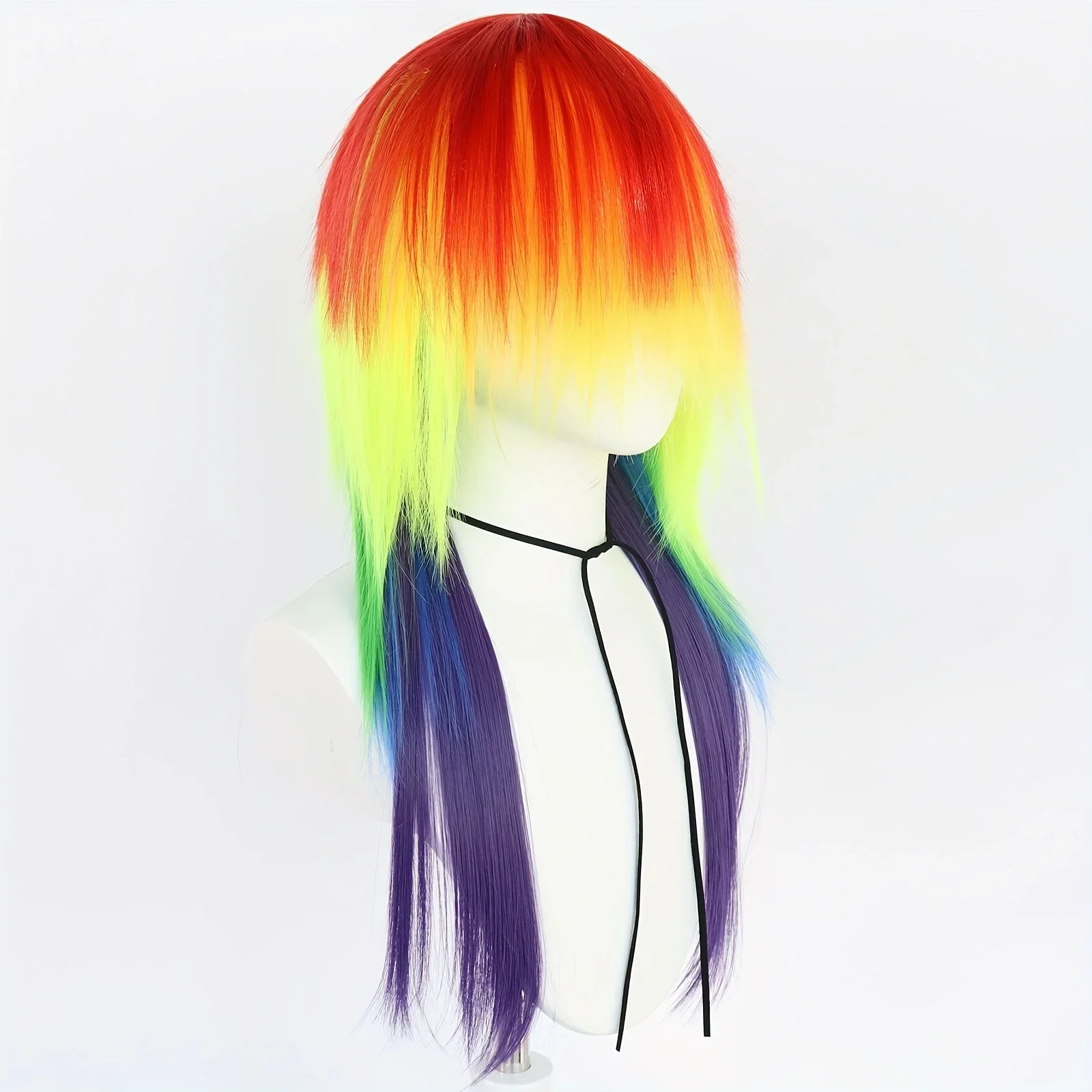 Long Ombre Rainbow Dash Straight Rainbow Synthetic Cosplay Wig for Halloween Christmas School Thanksgiving Day