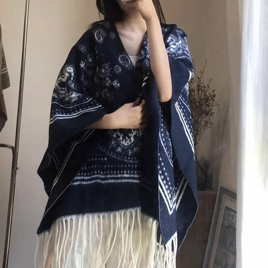 Autumn Winter Soft Neck Warming Scarf Outer Wear Thermal Shawl Chinese Style Calligraphy Print Fashionable Layering Gift