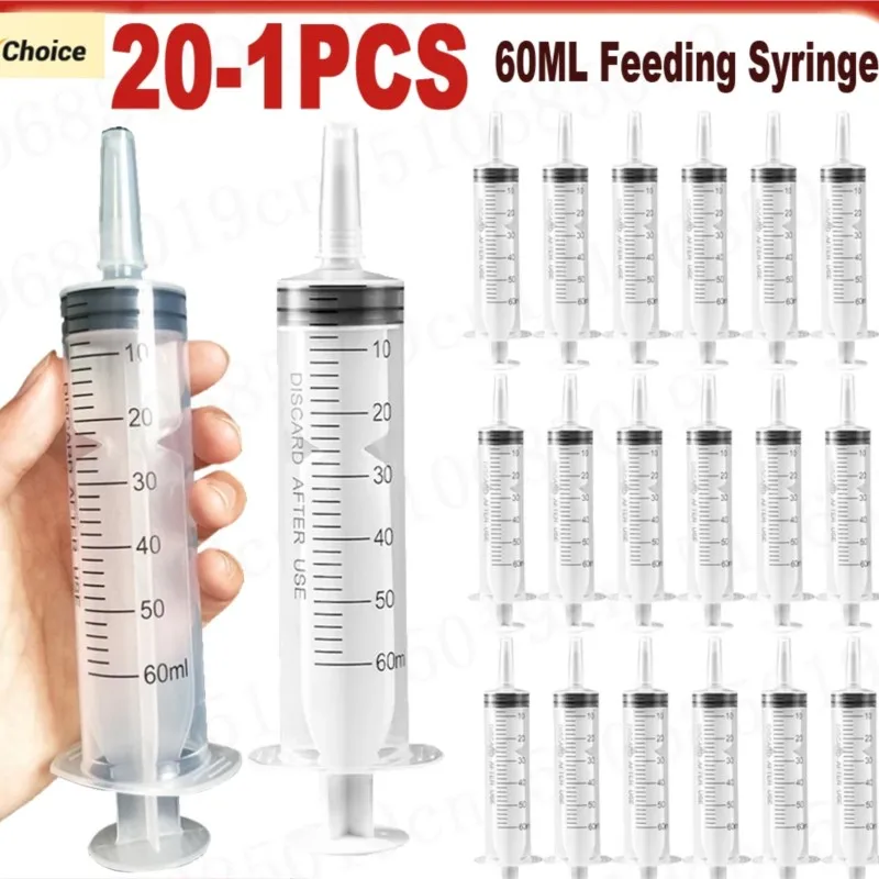 60ml Without Needle Plastic Nutrient Syringe 1-20Pcs Measuring Tool For Pump Draw Ink Liquid Oil Glue Applicator Pet Feeding