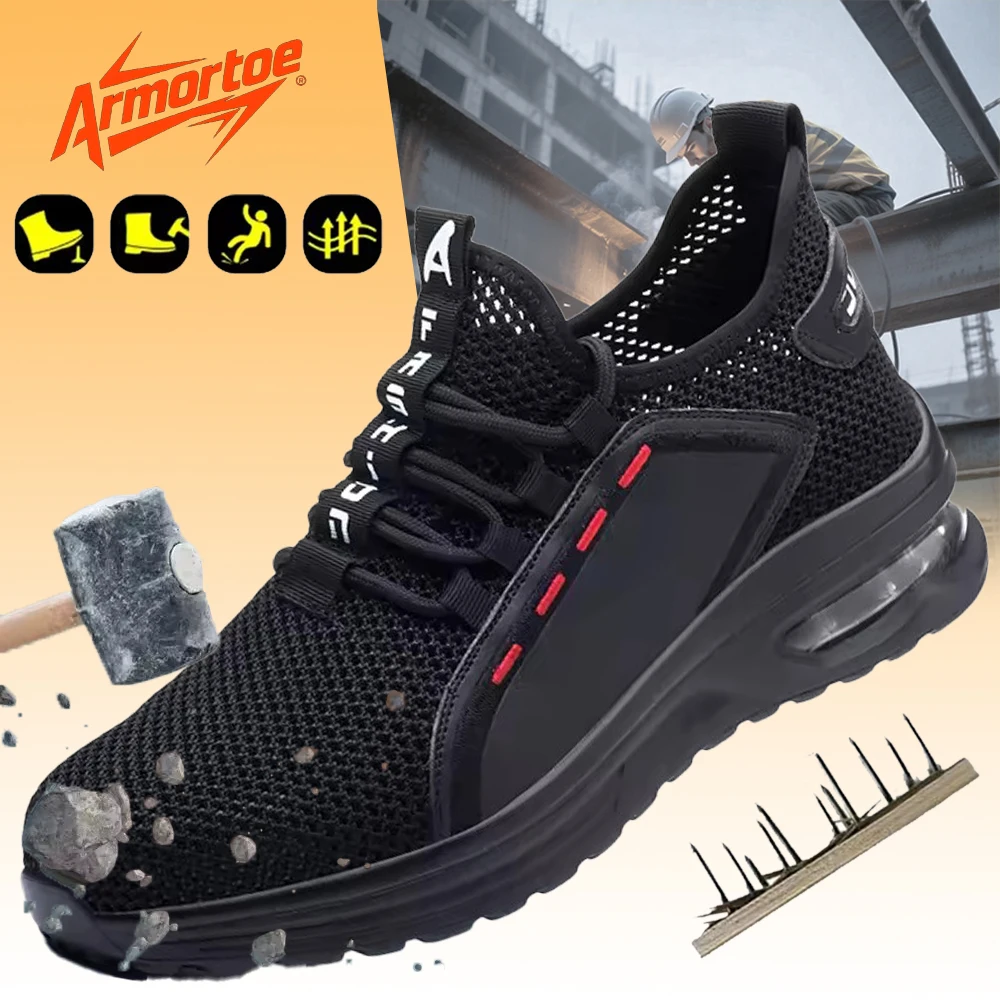 

ArmorToe Four Seasons Models Steel Head Anti-smash Anti-stabbing Safety Shoes Soft Sports Shoes Wear Shock Absorption #Armor2811