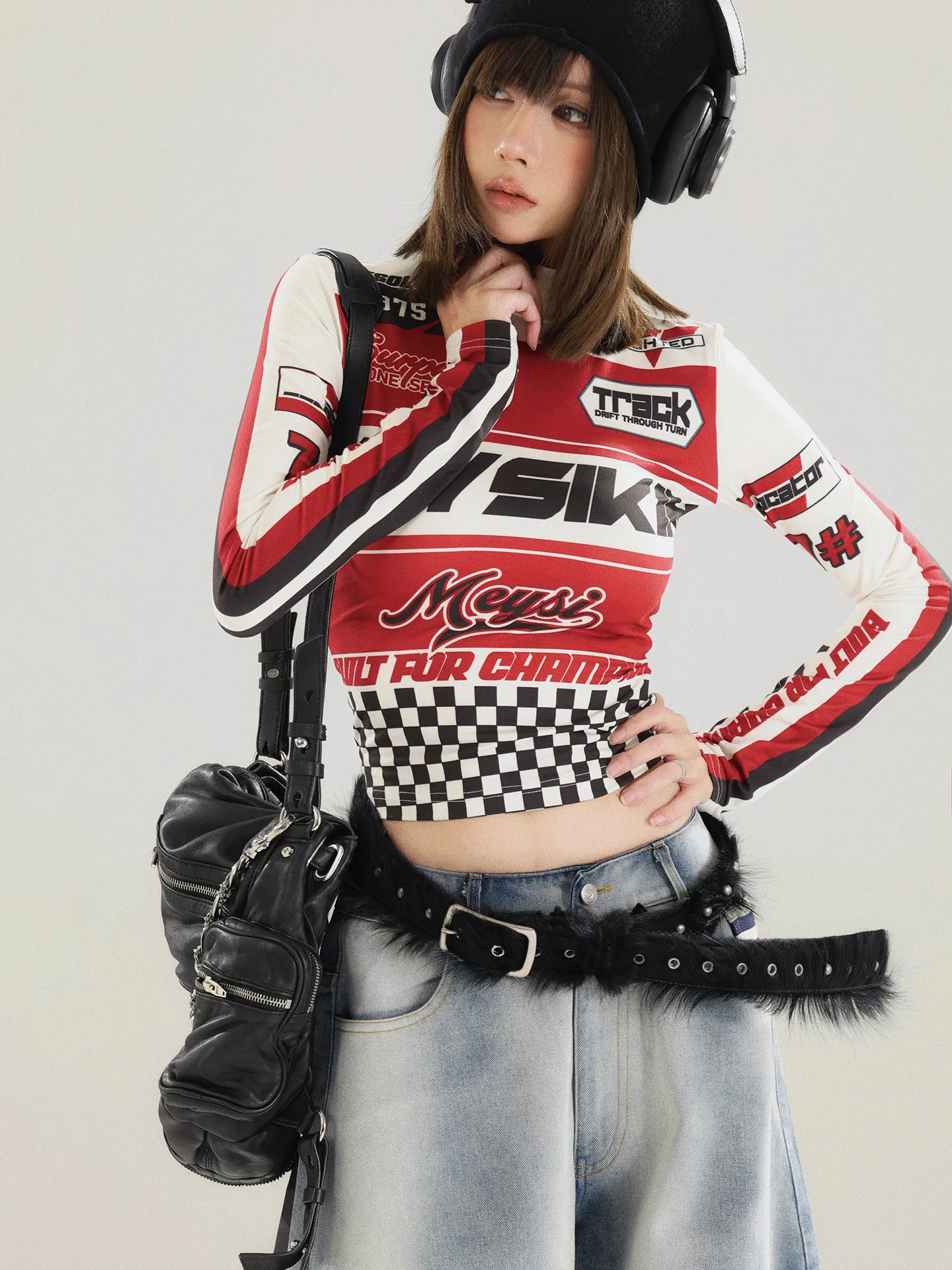 Spring and  Autumn Personalized Print Long-sleeved Short Trendy Fashion Jersey Women Riding Motorcycle Personalized  T-shirt