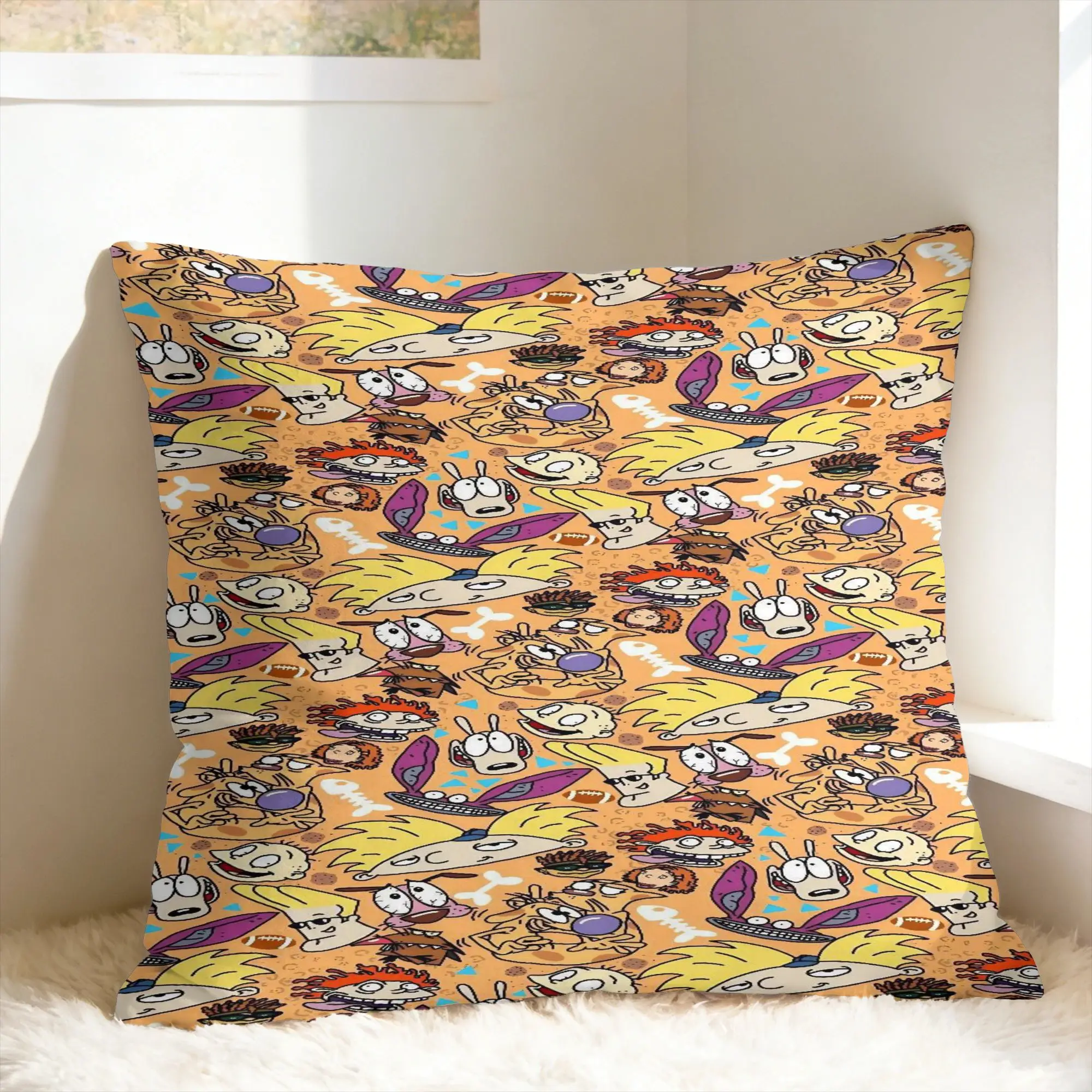 R-Rugrats Brown Character Pattern Pillow Case  Retro Trendy Pillow Cover Comfy Pillowcases For Sofa Bedroom Home Decor